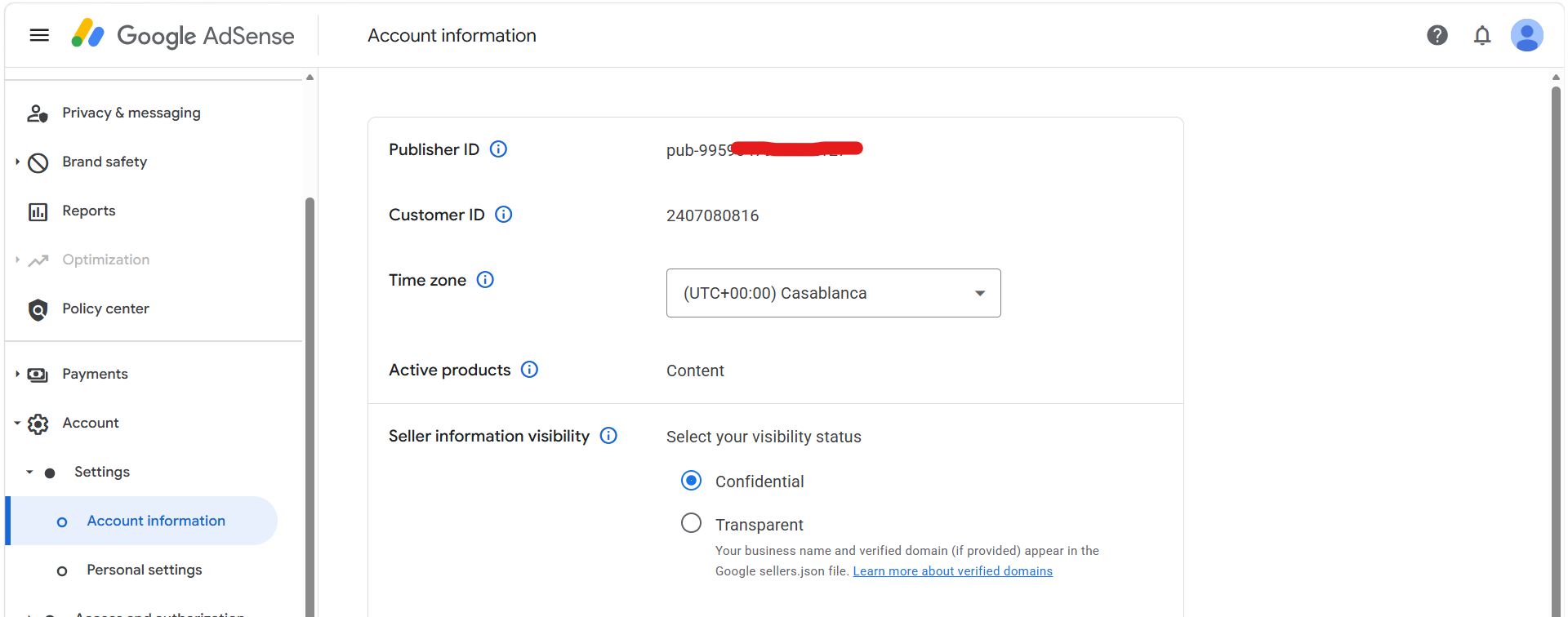 AdSense publisher ID